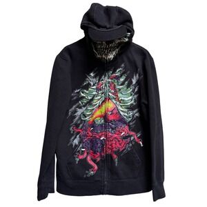 Y2K Vurt Mask-to-Hoodie Brim L Full Zip Graphic Skull Face Skeleton Goth Emo Alt